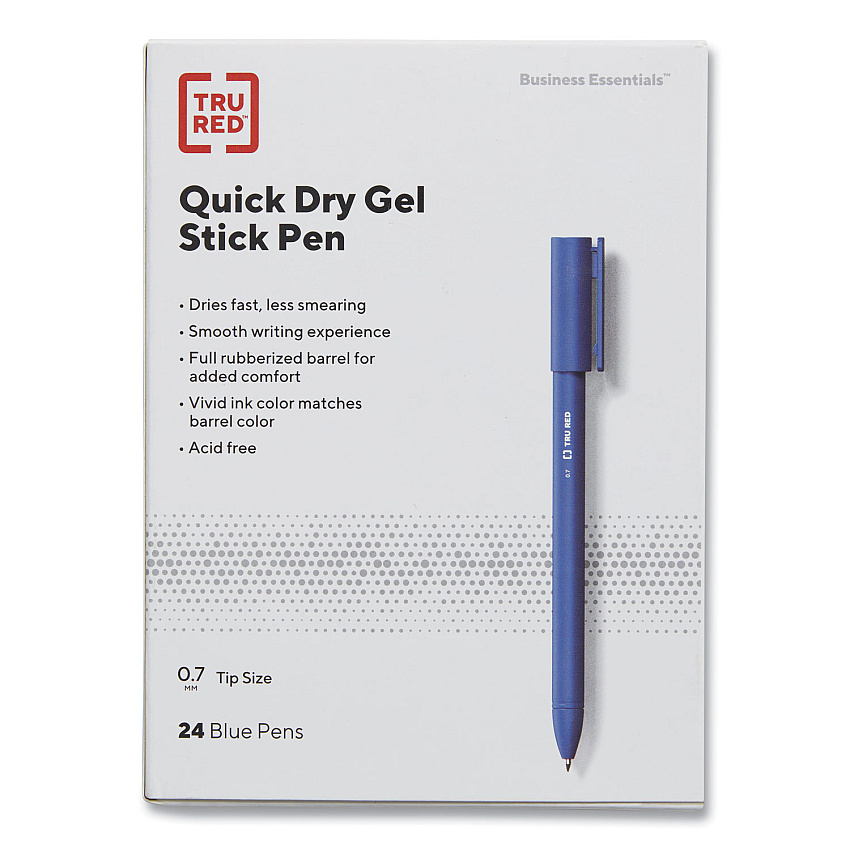 TRU RED Quick Dry Gel Pen, Retractable, Fine 0.5 mm, Blue Ink, Blue Barrel, Dozen (24377038)