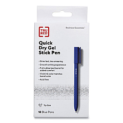 TRU RED Quick Dry Gel Pen, Stick, Medium 0.7 mm, Blue Ink, Blue Barrel, Dozen (24377021)