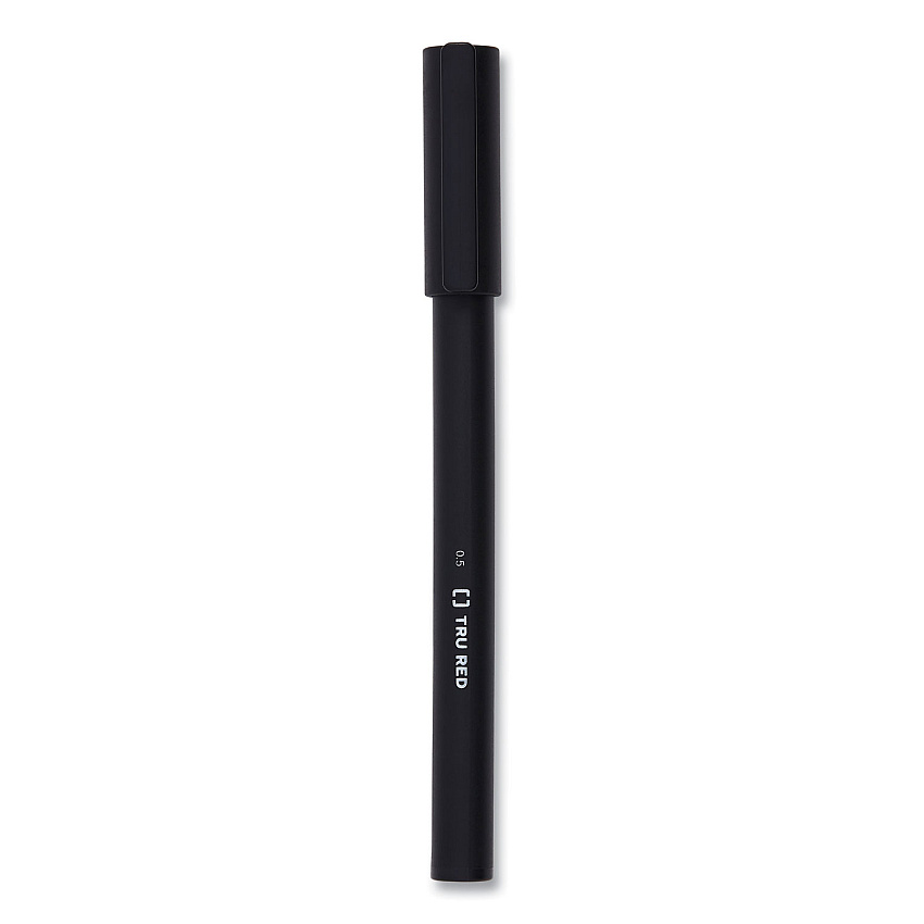 TRU RED Quick Dry Gel Pen, Stick, Fine 0.5 mm, Black Ink, Black Barrel, Dozen (24377030)