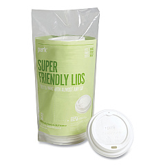 Perk Compostable Plastic Hot Cup Lids, Fits 10 oz , 12 oz, 16 oz Cups, White, 50/Pack (24394129)