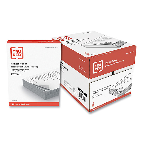 TRU RED Printer Paper, 92 Bright, 20 lb Bond Weight, 8.5 x 11, 500 Sheets/Ream, 5 Reams/Carton (990176)