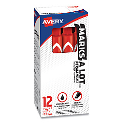 Avery MARKS A LOT Large Desk-Style Permanent Marker, Broad Chisel Tip, Red, Dozen (8887) (08887)