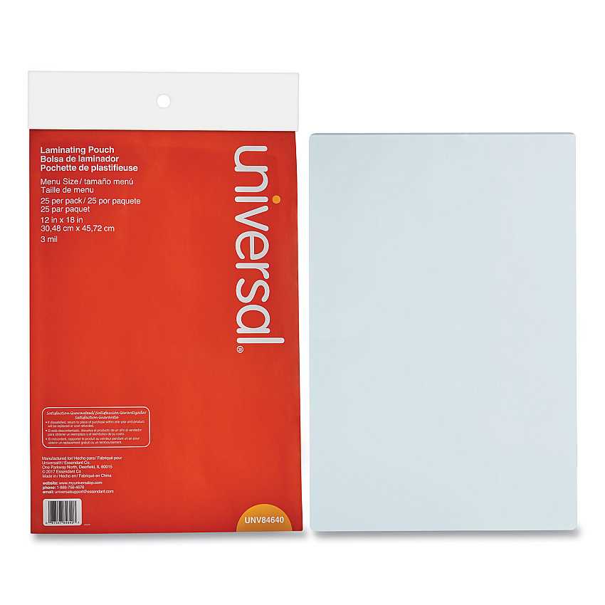 Universal Laminating Pouches, 3 mil, 18" x 12", Matte Clear, 25/Pack (UNV84640)
