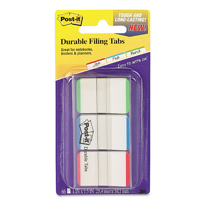 Post-it Tabs 1" Tabs, 1/5-Cut Tabs, Lined, Assorted Primary Colors, 1" Wide, 66/Pack (686LGBR)