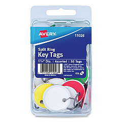 Avery Key Tags with Split Ring, 1 1/4 dia, Assorted Colors, 50/Pack (11026)