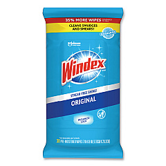 Windex Glass and Surface Wet Wipe, Cloth, 7 x 8, Unscented, 38/Pack (319251EA)