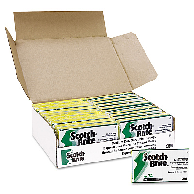 Scotch-Brite PROFESSIONAL Medium-Duty Scrubbing Sponge, 3.6 x 6.1, 0.7" Thick, Yellow/Green, 20/Carton (74)