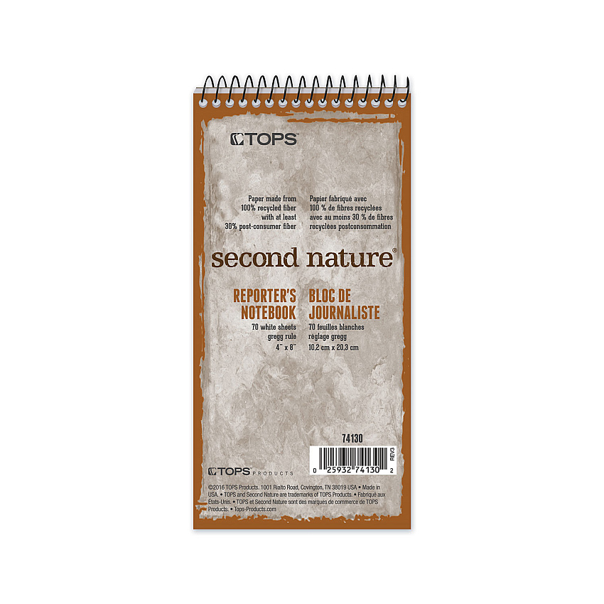 TOPS Second Nature Recycled Notepads, Gregg Rule, Randomly Assorted Cover Colors, 70 White 4 x 8 Sheets (74130)