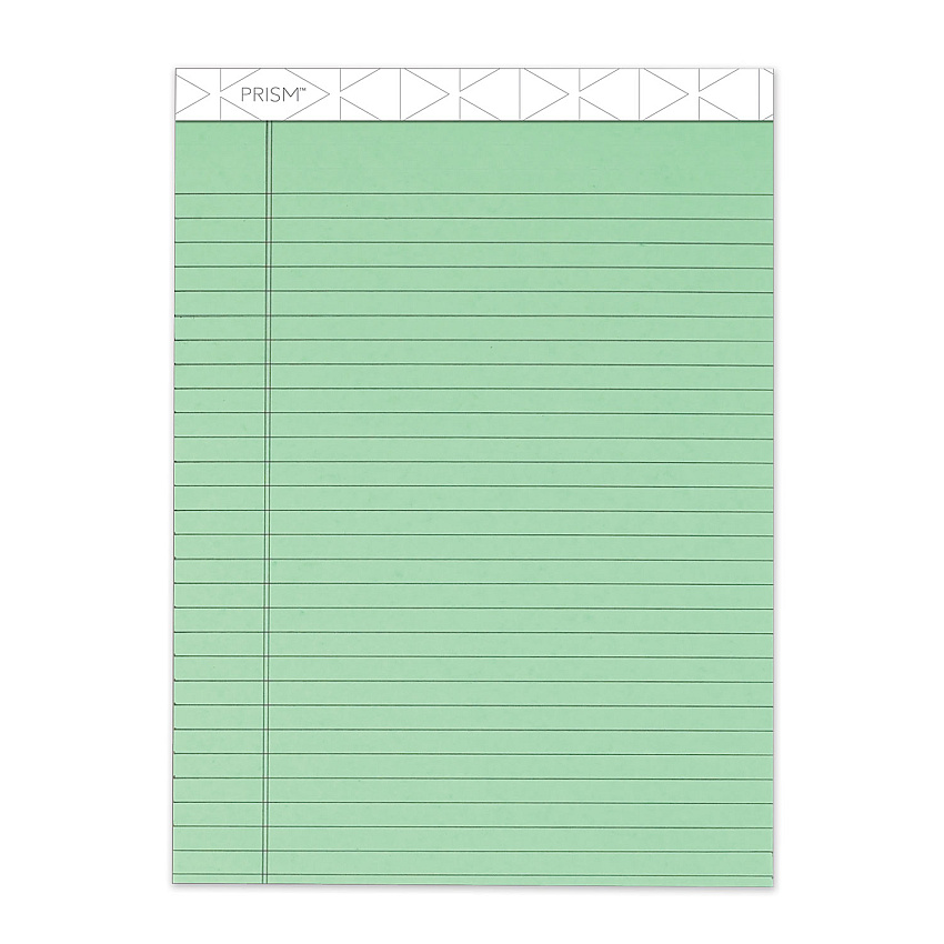 TOPS Prism + Colored Writing Pads, Wide/Legal Rule, 50 Pastel Green 8.5 x 11.75 Sheets, 12/Pack (63190)