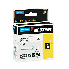 AbilityOne 7530016874770 Dymo/SKILCRAFT Industrial Rhino Thermal Vinyl Label Tape Cassettes, 0.38" x 18 ft, Black on White