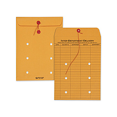 Quality Park Brown Kraft String and Button Interoffice Envelope, #90, One-Sided Five-Column Format, 9 x 12, Brown Kraft, 100/Carton (63462)