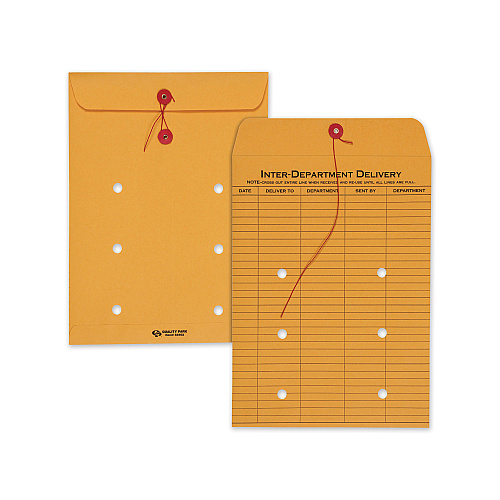 Quality Park Brown Kraft String and Button Interoffice Envelope, #90, One-Sided Five-Column Format, 9 x 12, Brown Kraft, 100/Carton (63462)