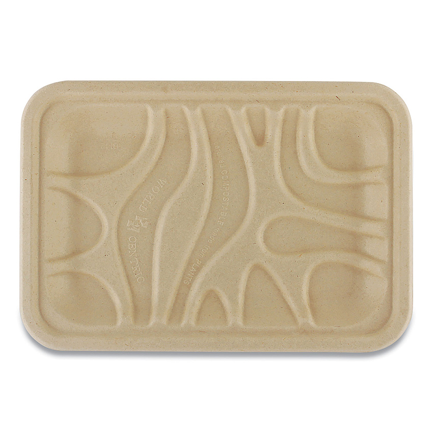 World Centric Fiber Trays, PLA Lined, PFAS Free, 1-Compartment, 8.2 x 5.7 x 0.7, Natural, 500/Carton (TRSC2SLLF)