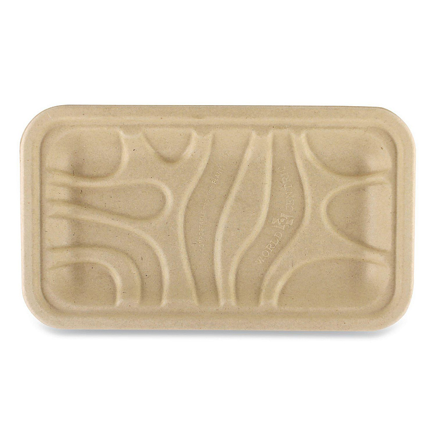 World Centric Fiber Trays, PLA Lined, PFAS Free, 1-Compartment, 8.3 x 4.9 x 0.7, Natural, 500/Carton (TRSC17SLLF)