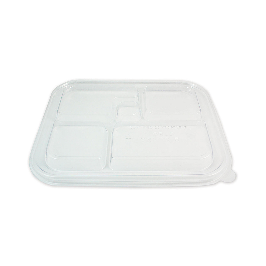 World Centric PLA Lids for Fiber Bento Box Containers, Five Compartments, 12.1 x 9.8 x 0.8, Clear, 300/Carton (TRLCSBB)
