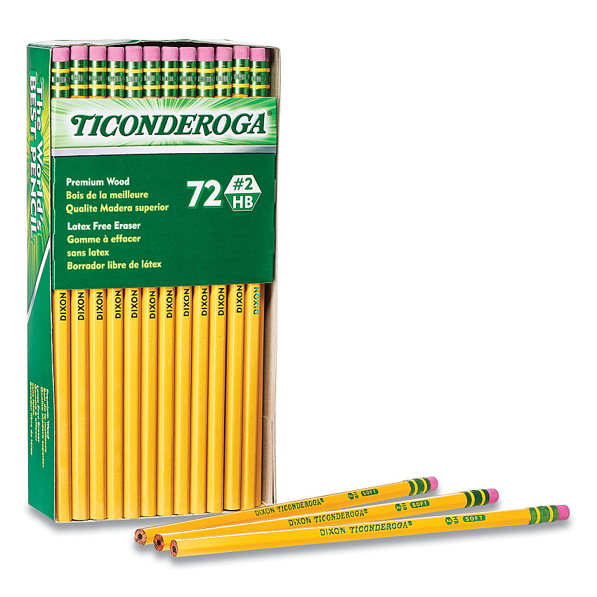 Ticonderoga Pencils, HB (#2), Black Lead, Yellow Barrel, 72/Pack (33904)