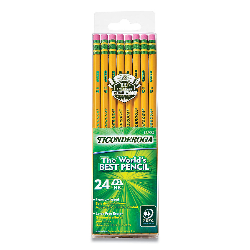 Ticonderoga Pencils, HB (#2), Black Lead, Yellow Barrel, 24/Pack (13924)