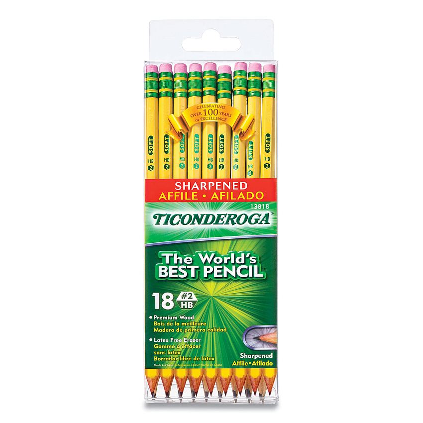 Ticonderoga Pre-Sharpened Pencil, HB (#2), Black Lead, Yellow Barrel, 18/Pack (13818)