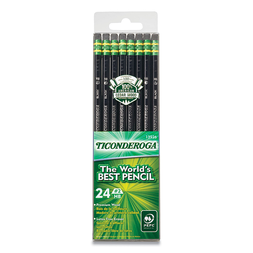 Ticonderoga Pencils, HB (#2), Black Lead, Black Barrel, 24/Pack (13926)