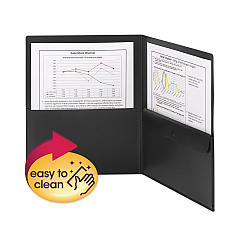 Smead Poly Two-Pocket Folder with Snap Closure Security Pocket, 100-Sheet Capacity, 11 x 8.5, Black, 5/Pack (87700)