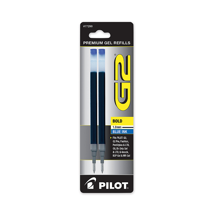 Refill for Pilot G2 Gel Ink Pens, Bold Conical Tip, Blue Ink, 2/Pack (77290PK)