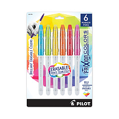 Pilot FriXion Colors Erasable Porous Point Pen, Stick, Bold 2.5 mm, Six Assorted Artistic Ink Colors, White Barrel, 6/Pack (44154)