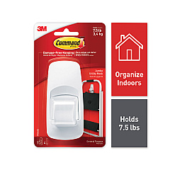 Command General Purpose Hooks, Jumbo, Plastic, White, 7.5 lb Cap, White, 1 Hook and 4 Strips (70005150993)