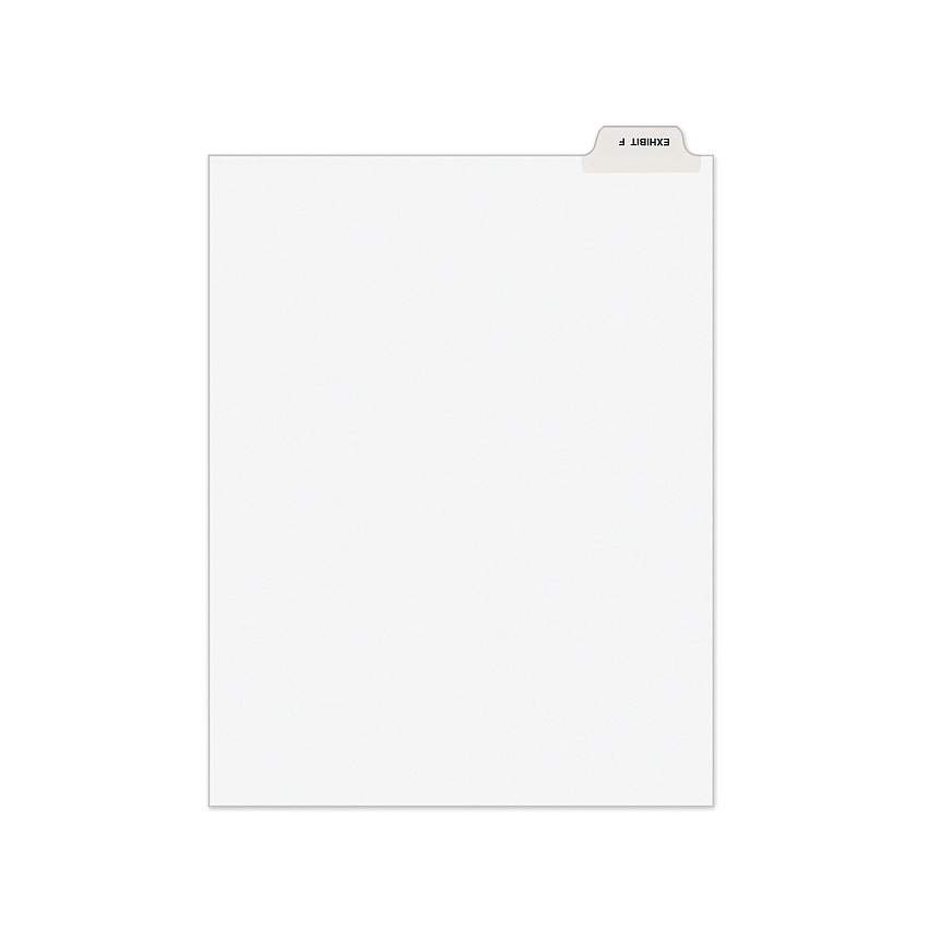 Avery-Style Preprinted Legal Bottom Tab Divider, Exhibit F, Letter, White, 25/PK (11945)