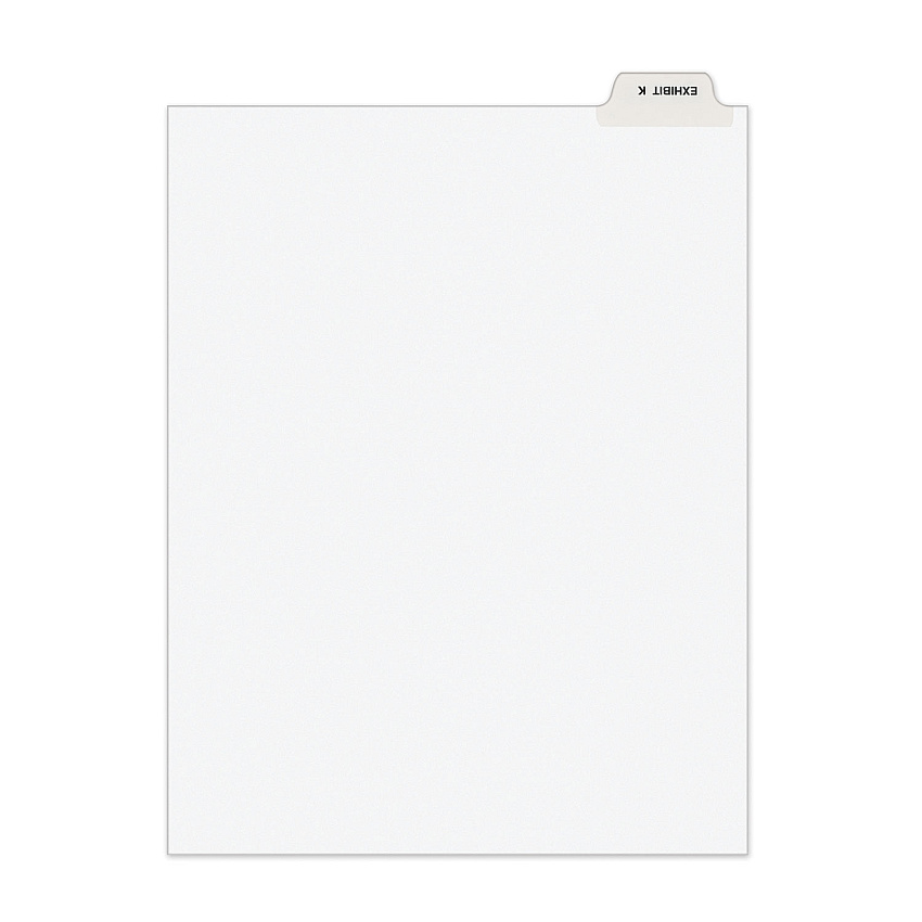 Avery-Style Preprinted Legal Bottom Tab Divider, Exhibit K, Letter, White, 25/PK (11950)