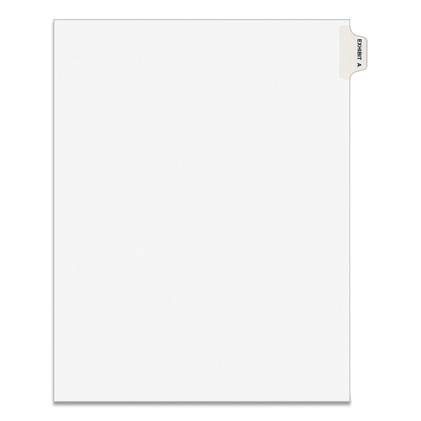 Avery-Style Preprinted Legal Side Tab Divider, Exhibit A, Letter, White, 25/Pack, (1371) (01371)
