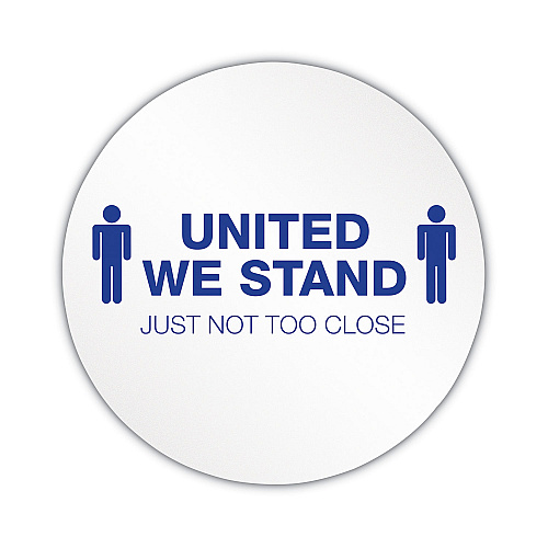 Deflecto Personal Spacing Discs, United We Stand, 20" dia, White/Blue, 50/Carton (PSDD20UWS50)