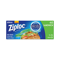 Ziploc Resealable Sandwich Bags, 1.2 mil, 6.5" x 5.88", Clear, 40/Box (315882BX)