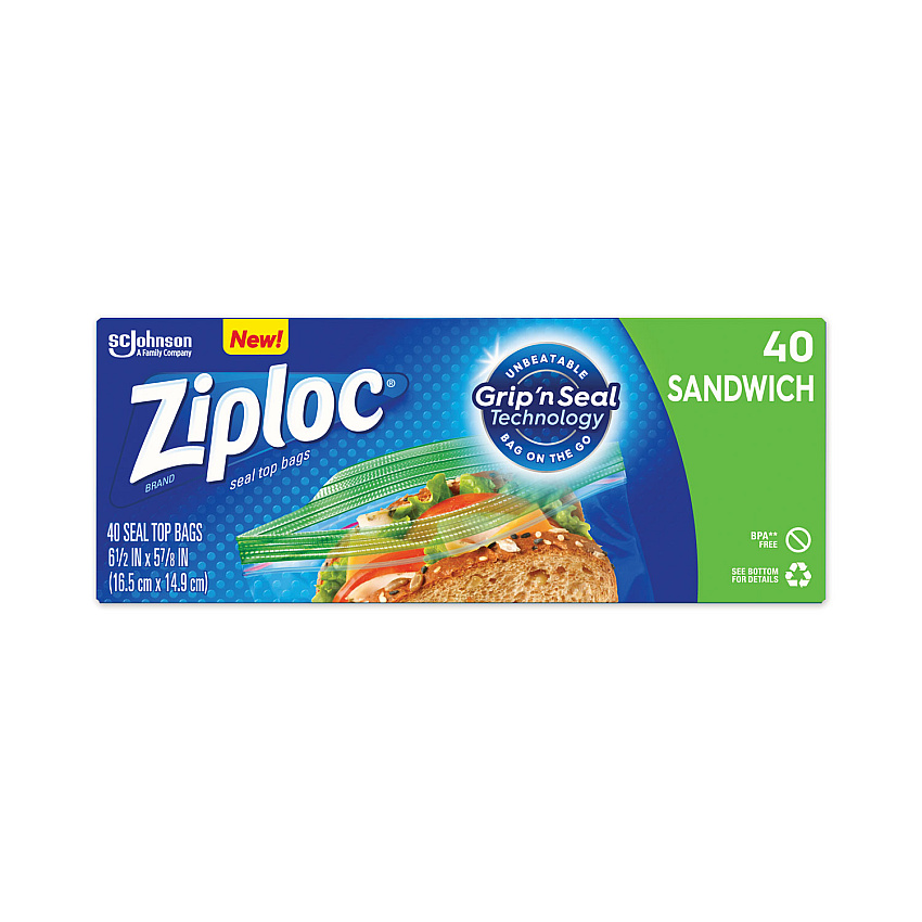 Ziploc Resealable Sandwich Bags, 1.2 mil, 6.5" x 5.88", Clear, 480/Carton (315882)