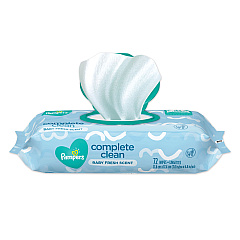 Pampers Complete Clean Baby Wipes, 1-Ply, Baby Fresh, 72 Wipes/Pack, 8 Packs/Carton (75536)
