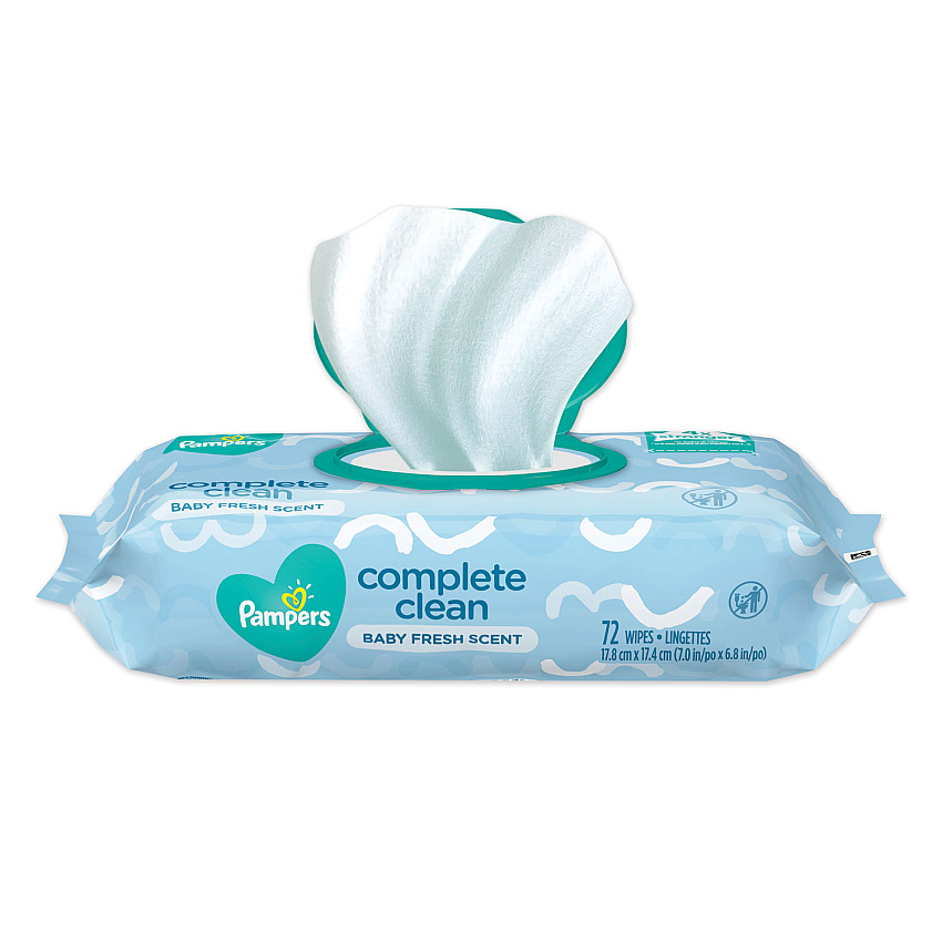 Pampers Complete Clean Baby Wipes, 1-Ply, Baby Fresh, 72 Wipes/Pack, 8 Packs/Carton (75536)