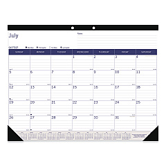 Blueline Academic Monthly Desk Pad Calendar, 22 x 17, White/Blue/Gray Sheets, Black Binding/Corners, 13-Month (July-July): 2022-2023 (CA177227)