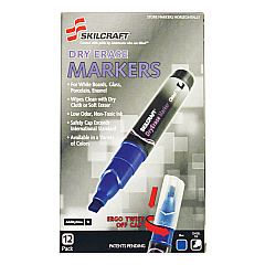 AbilityOne 7520015105658 SKILCRAFT Dry Erase Marker, Broad Chisel Tip, Blue, Dozen