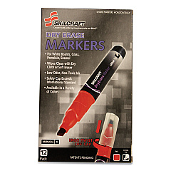 AbilityOne 7520015105661 SKILCRAFT Dry Erase Marker, Broad Chisel Tip, Red, Dozen