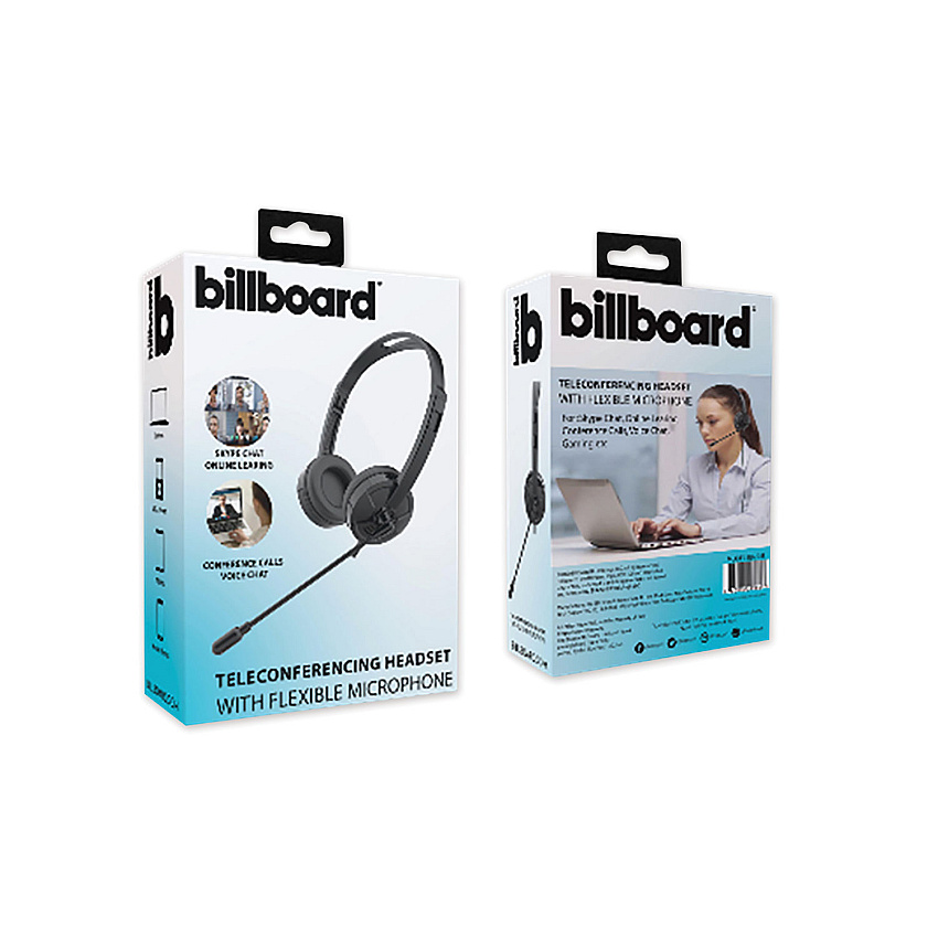billboard Telecom Headset, Binaural, Over the Head/Behind the Head, Black (BB2948)