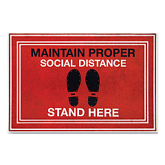 Apache Mills Message Floor Mats, 24 x 36, Red/Black, "Maintain Social Distance Stand Here" (3984528792X3)