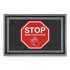 Apache Mills Message Floor Mats, 24 x 36, Charcoal/Red, "Stop Wash Your Hands" (3984528832X3)