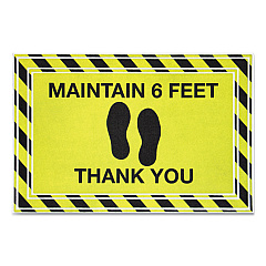 Apache Mills Message Floor Mats, 24 x 36, Black/Yellow, "Maintain 6 Feet Thank You" (3984528782X3)