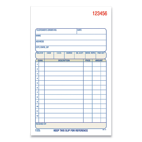 Adams Three-Part Sales Book,Three-Part Carbonless, 4.19 x 7.19, 1/Page, 50 Forms/Pad, 10 Pads/Carton (TC470510)