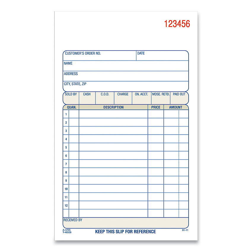 Adams Three-Part Sales Book,Three-Part Carbonless, 4.19 x 7.19, 1/Page, 50 Forms/Pad, 10 Pads/Carton (TC470510)