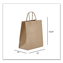 Prime Time Packaging Kraft Paper Bags, Regal, 12 x 9 x 15.75, Natural, 200/Carton (NK12916)