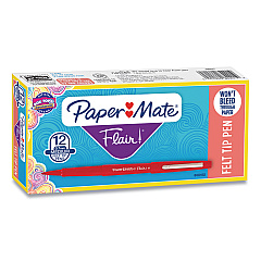 Paper Mate Point Guard Flair Felt Tip Porous Point Pen, Stick, Medium 0.7 mm, Red Ink, Red Barrel, Dozen (8420152)