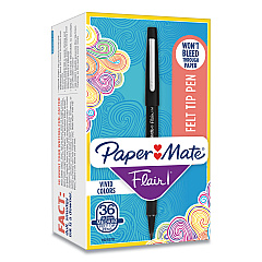 Paper Mate Point Guard Flair Felt Tip Porous Point Pen, Stick, Medium 0.7 mm, Black Ink, Black Barrel, 36/Box (1921070)