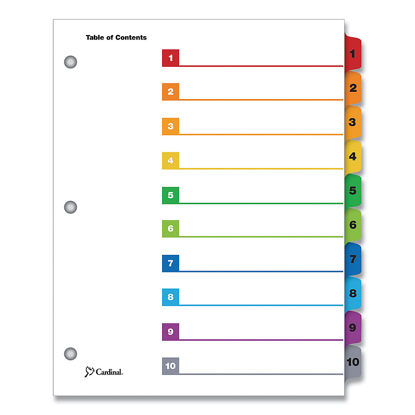 Cardinal OneStep Printable Table of Contents and Dividers, 10-Tab, 1 to 10, 11 x 8.5, White, 1 Set (61018)