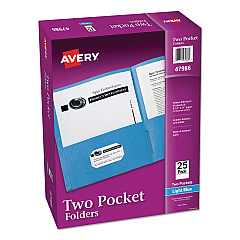 Avery Two-Pocket Folder, 40-Sheet Capacity, 11 x 8.5, Light Blue, 25/Box (47986)
