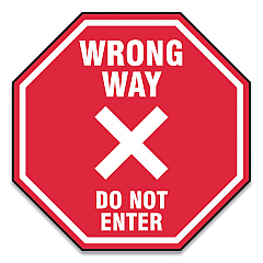 Accuform Slip-Gard Social Distance Floor Signs, 12 x 12, "Wrong Way Do Not Enter", Red, 25/Pack (MFS465ESP)